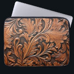Rustic tooled leather  laptop sleeve<br><div class="desc">Rustic brown iPad air cover on a tooled faux leather background.</div>