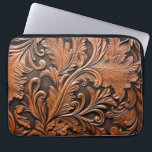 Rustic tooled leather  laptop sleeve<br><div class="desc">Rustic brown iPad air cover on a tooled faux leather background.</div>