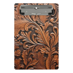 Rustic tooled leather mini clipboard