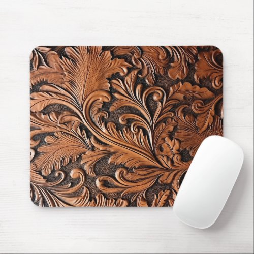 Rustic tooled leather  mouse pad