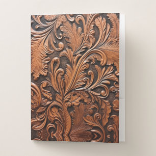 Rustic tooled leather pocket folder
