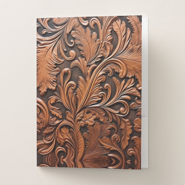 Rustic tooled leather  pocket folder (Front)