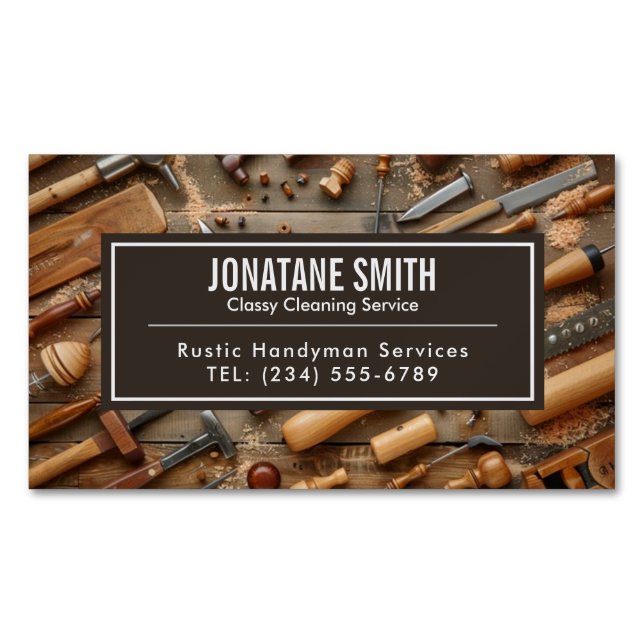 Rustic Tools Carpenter Handyman Woodworker Business Card Magnet (Front)