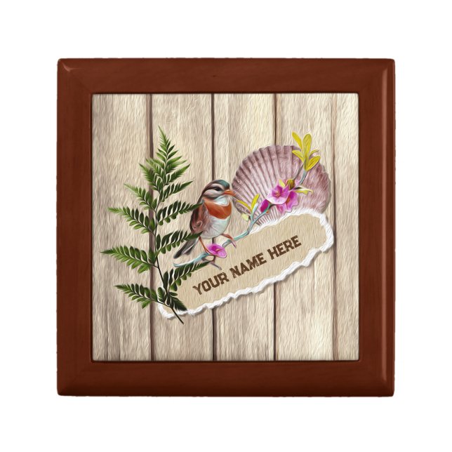  Rustic Torn Paper Wood Oil Paint Personalize Name Gift Box (Front)