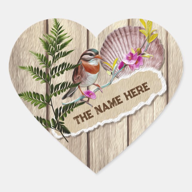 Rustic Torn Paper Wood Oil Paint Personalize Name Heart Sticker (Front)