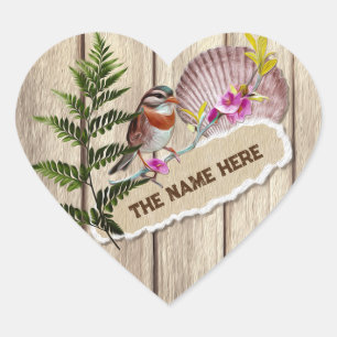 Rustic Torn Paper Wood Oil Paint Personalize Name Heart Sticker