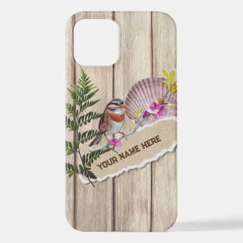 Rustic Torn Paper Wood Oil Paint Personalize Name iPhone 12 Case