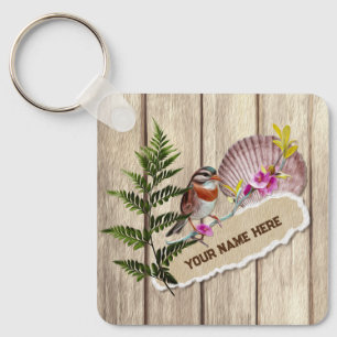 Rustic Torn Paper Wood Oil Paint Personalize Name Keychain