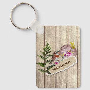 Rustic Torn Paper Wood Oil Paint Personalize Name Keychain