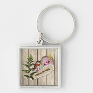 Rustic Torn Paper Wood Oil Paint Personalize Name Keychain