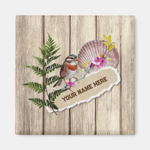 Rustic Torn Paper Wood Oil Paint Personalize Name Magnet