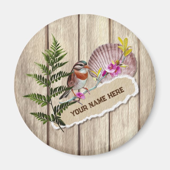 Rustic Torn Paper Wood Oil Paint Personalize Name Magnet (Front)