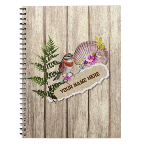 Rustic Torn Paper Wood Oil Paint Personalize Name Notebook