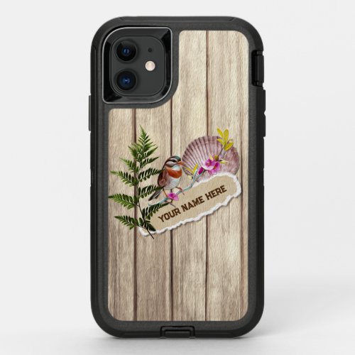 Rustic Torn Paper Wood Oil Paint Personalize Name OtterBox Defender iPhone 11 Case