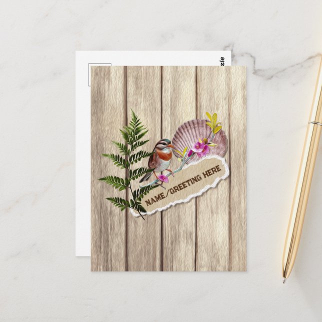 Rustic Torn Paper Wood Oil Paint Personalize Name Postcard (Front/Back In Situ)