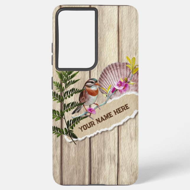 Rustic Torn Paper Wood Oil Paint Personalize Name Samsung Galaxy Case (Back)
