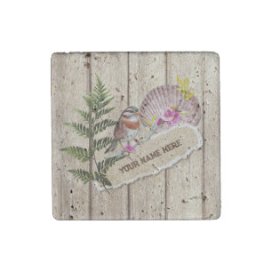 Rustic Torn Paper Wood Oil Paint Personalize Name Stone Magnet