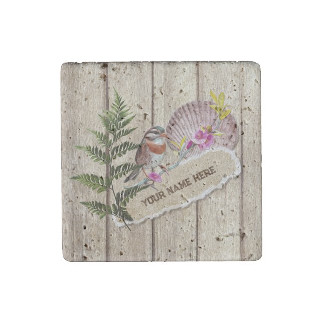 Rustic Torn Paper Wood Oil Paint Personalize Name Stone Magnet (Front)