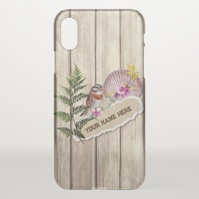 Rustic Torn Paper Wood Oil Paint Personalize Name Uncommon iPhone Case (Back)