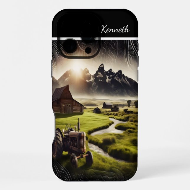 Rustic Tractor at Sunset Iphone Case (Back)