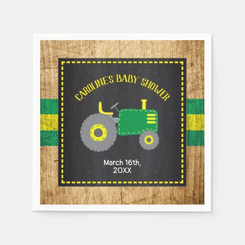 Rustic Tractor Baby Shower Green and Yellow Napkins