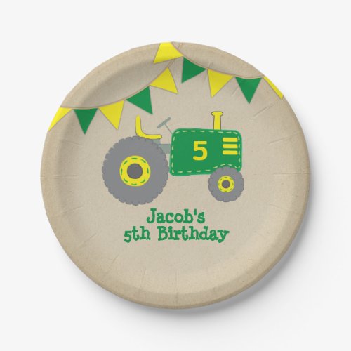 Rustic Tractor Baby Shower Green and Yellow Paper Plates
