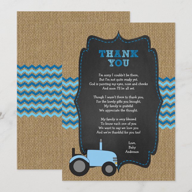 Rustic Tractor BOY Baby Shower thank you Invitatio Invitation (Front/Back)
