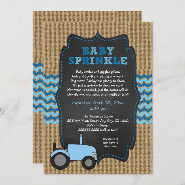 Rustic Tractor BOY Baby Sprinkle invitations (Front/Back)