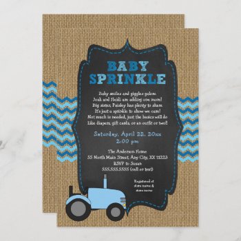 Rustic Tractor Boy Baby Sprinkle Invitations by lemontreecards at Zazzle