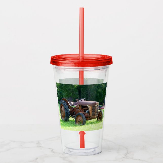 Rustic Tractor Cup With Lid and Straw (Front)