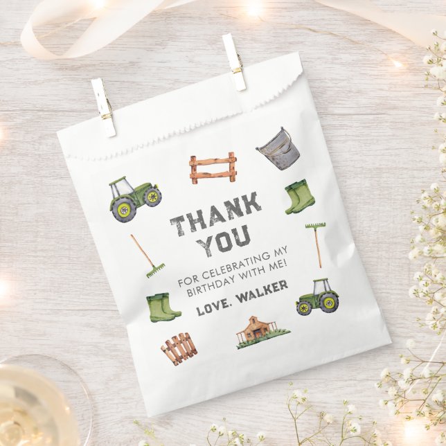Rustic Tractor Farm Green Boy Birthday  Favor Bag (Clipped)