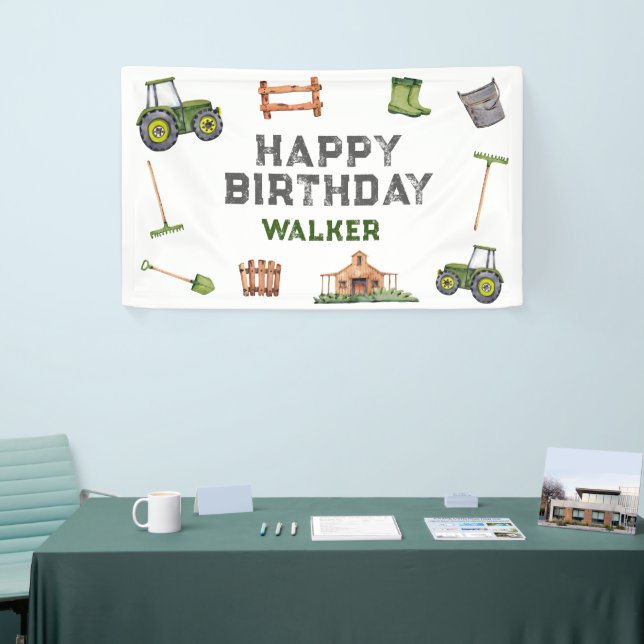 Rustic Tractor Farm Green Boy Happy Birthday  Banner (Tradeshow)
