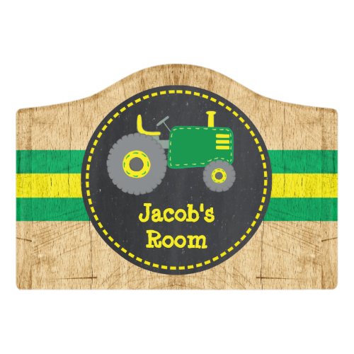 Rustic Tractor Green Yellow Wood Boys Bedroom Door Sign