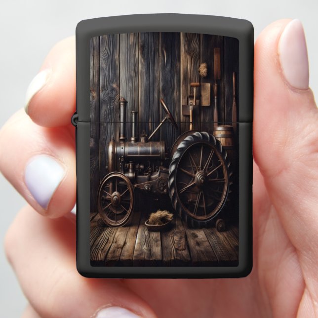 Rustic Tractor in a Barn Zippo Lighter (In Hand)