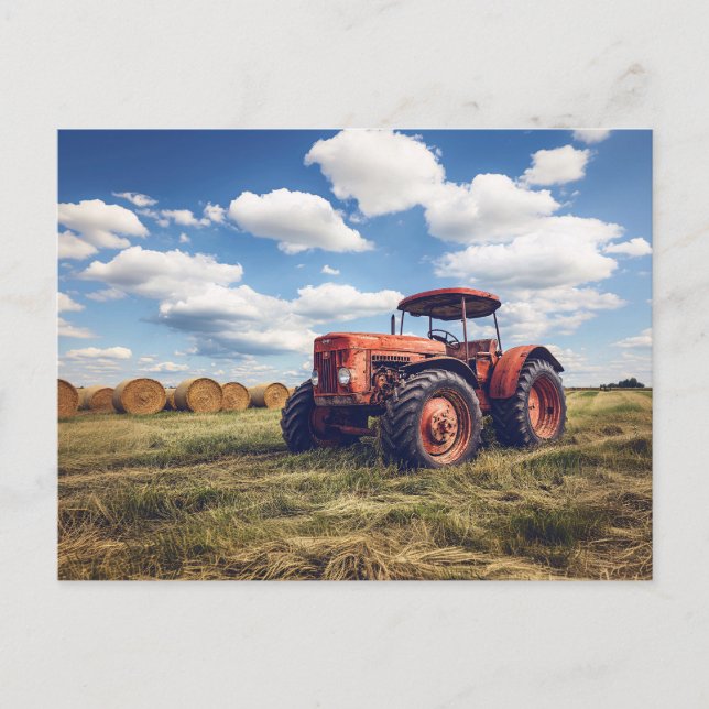 Rustic Tractor with Hay Bales  Postcard (Front)