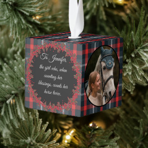 Rustic Traditional Plaid Horse Equine Pet 3 Photo Cube Ornament