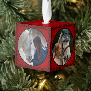 Rustic Traditional Red Horse Equine Pet 4 Photo Cube Ornament