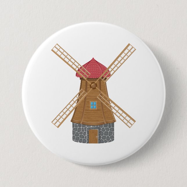 Rustic Traditional Wooden Windmill Button (Front)