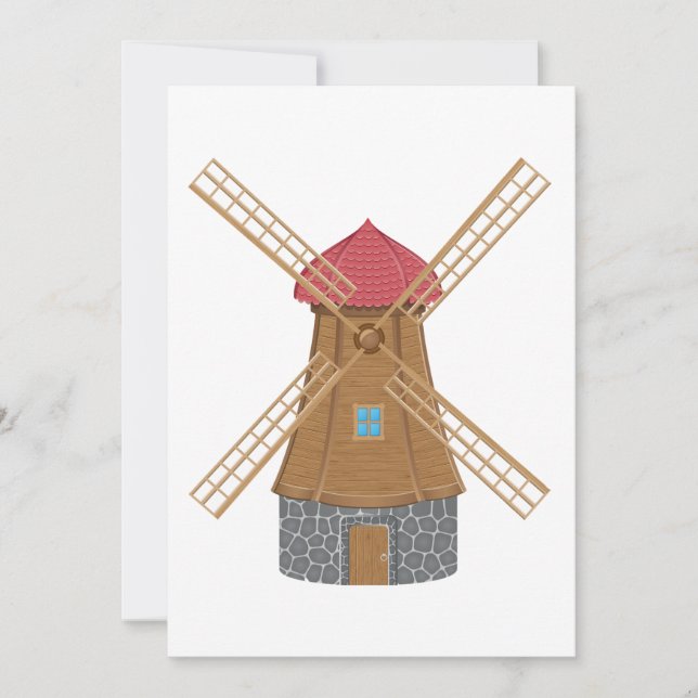 Rustic Traditional Wooden Windmill Invitation (Front)