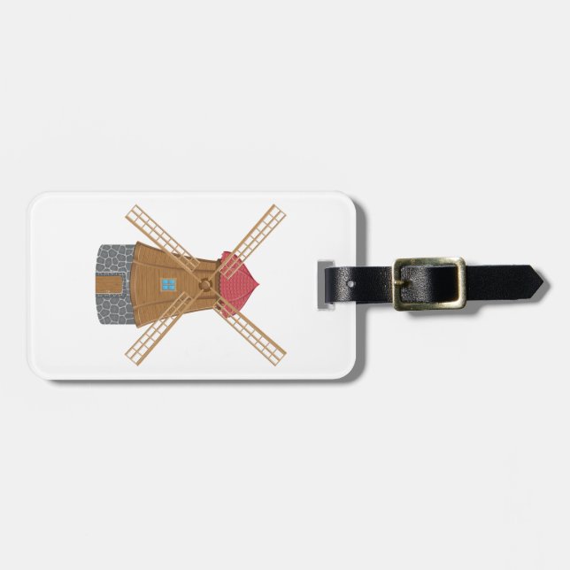 Rustic Traditional Wooden Windmill Luggage Tag (Front Horizontal)