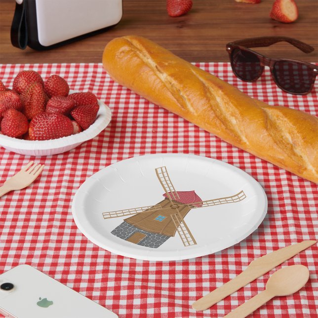 Rustic Traditional Wooden Windmill Paper Plates (Creator Uploaded)