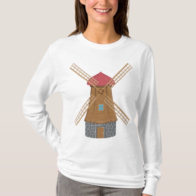 Rustic Traditional Wooden Windmill T-Shirt (Front)