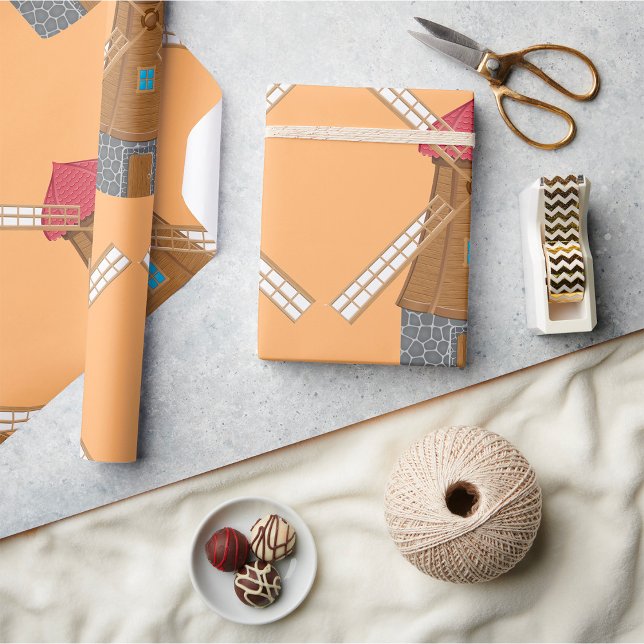 Rustic Traditional Wooden Windmill Wrapping Paper (Creator Uploaded)