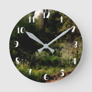Rustic Trail Floral Enchanted Forest Garden  Round Clock