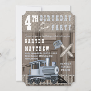 Rustic Train Railroad Crossing 4th Birthday Party Invitation