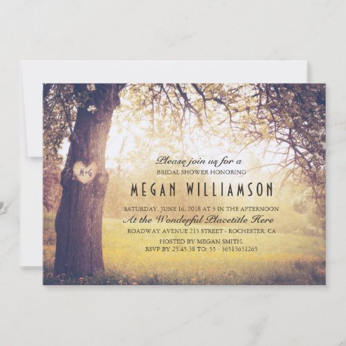 Rustic Tree and Carved Heart Bridal Shower Invitation