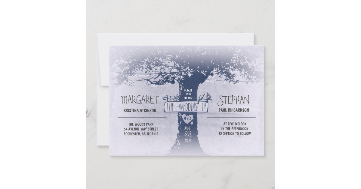 rustic tree and string lights wedding invitation | Zazzle