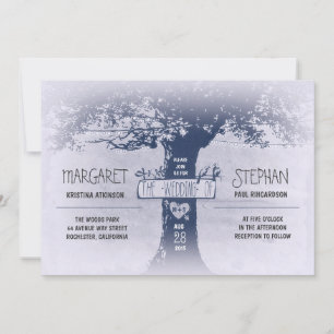 rustic tree and string lights wedding invitation