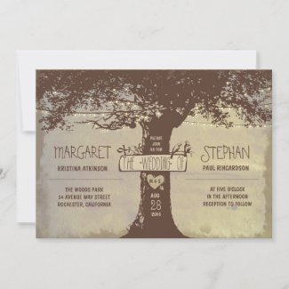 rustic tree and string lights wedding invitation