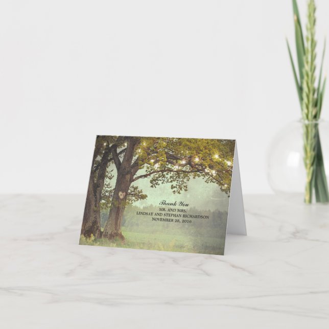 Rustic Tree and String Lights Wedding Thank You (Front)